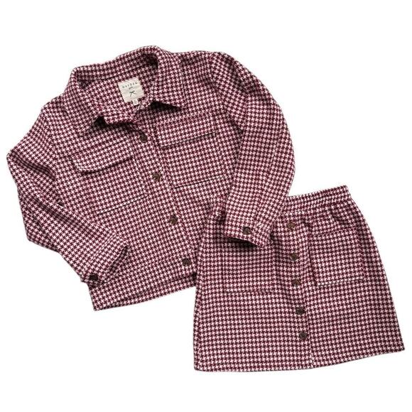 Hayden Girls Cargo Pocket Houndstooth Jacket and Skirt Set in Rust - Size Medium - Picture 3 of 6